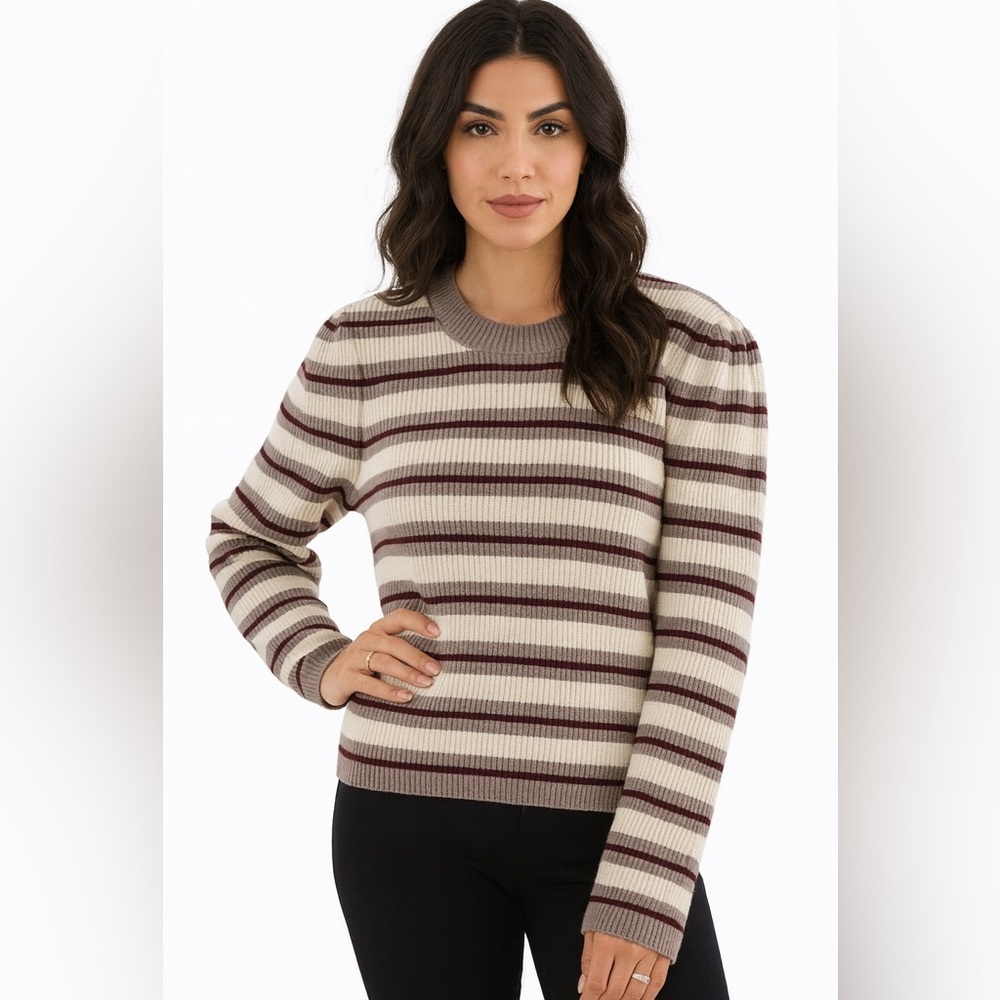 Vigoss Women’s Striped Puff Shoulder Sweater – Size L (Mulberry Combo) NWT